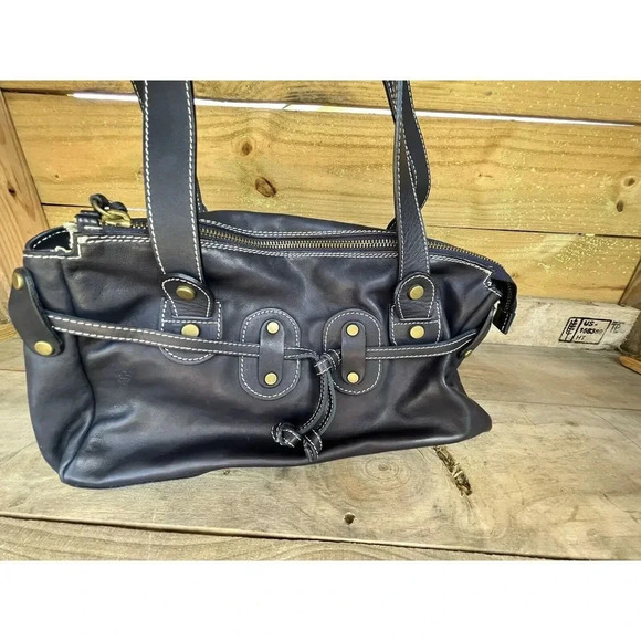 Cavalcanti Leather Shoulder Bag Genuine‎ Leather Made In Italy Navy blue color - Picture 2 of 8